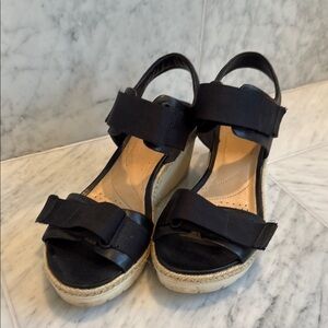 Clarks Black Wedge Espadrille Sandals with Adjustable Straps